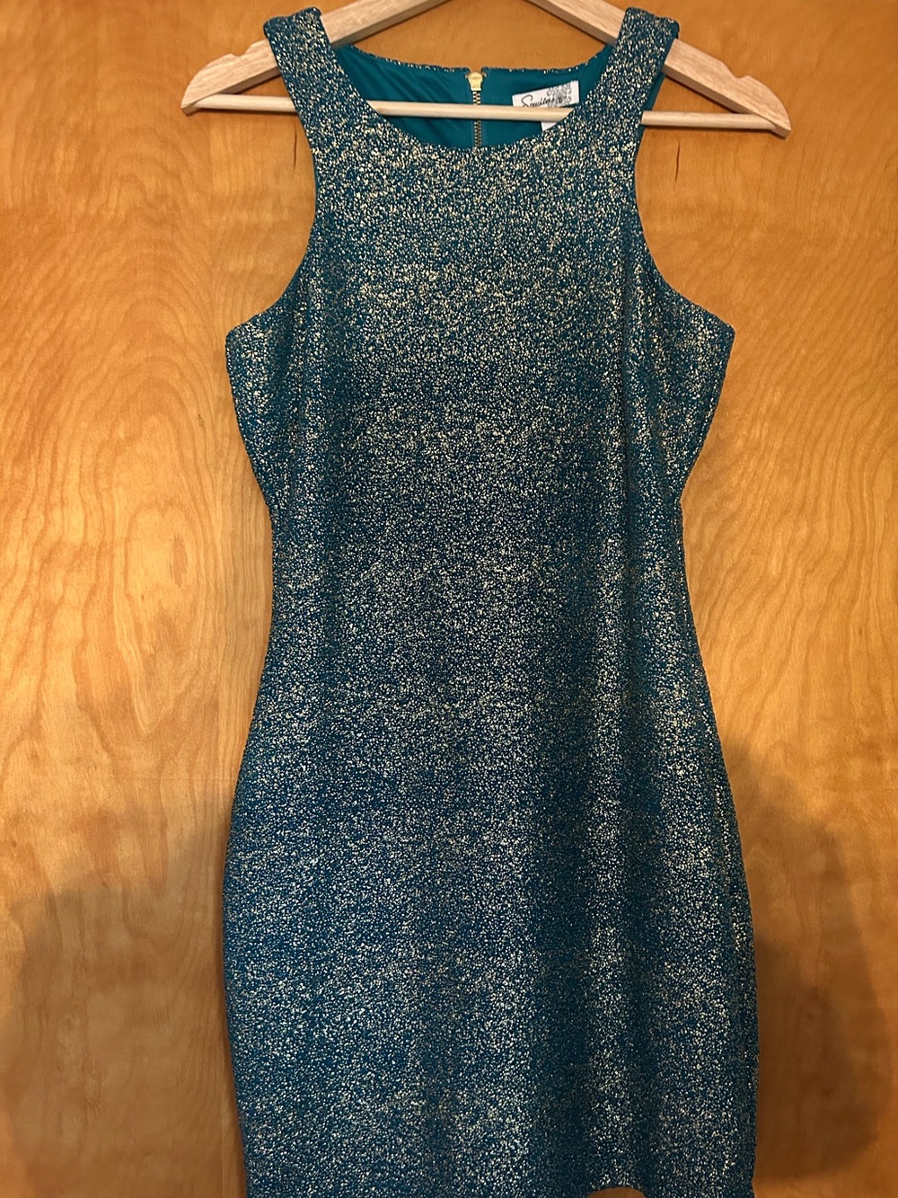 Speechless Teal and Gold Glitter Sheath Dress